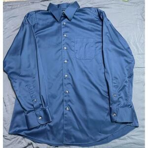 Murano Men's Dress Shirt Medium Blue Sateen Button Up Size 17.5 - 34